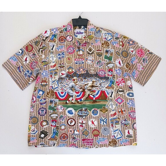 Reyn Spooner MLB World Series Button Front Aloha Shirt All Over Print Sz M - Picture 8 of 9